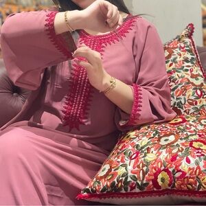 Pink Embroidered Kaftan Dress - Fits L/XL